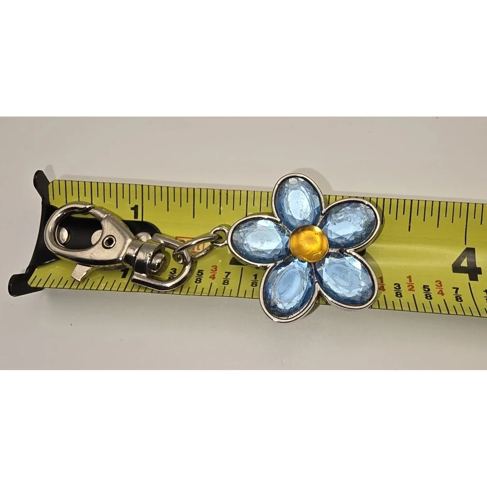 Silver‎ Tone Pure Charm Daisy Key Chain Blue And Amber Rhinestones Floral -576